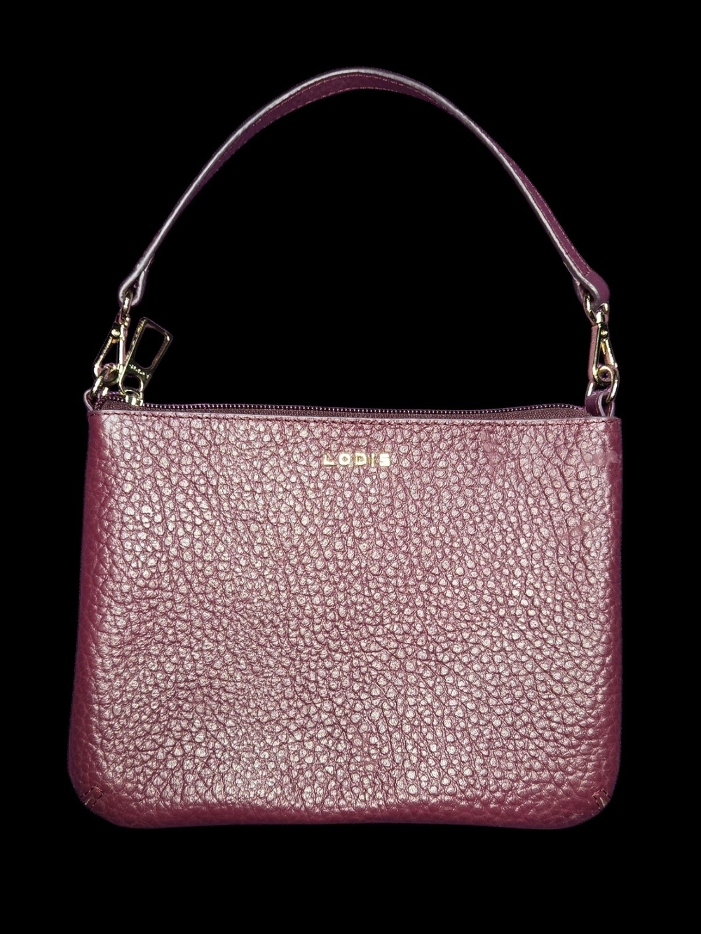 Lodis Pebbled Leather Shoulder Bag in Plum